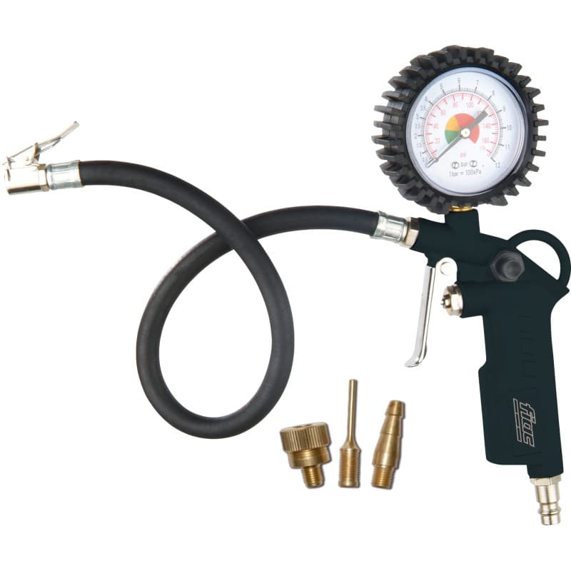Pistolet de Gonflage Pneus FIAC avec Manomètre et 3 Embouts - Design Compact Noir