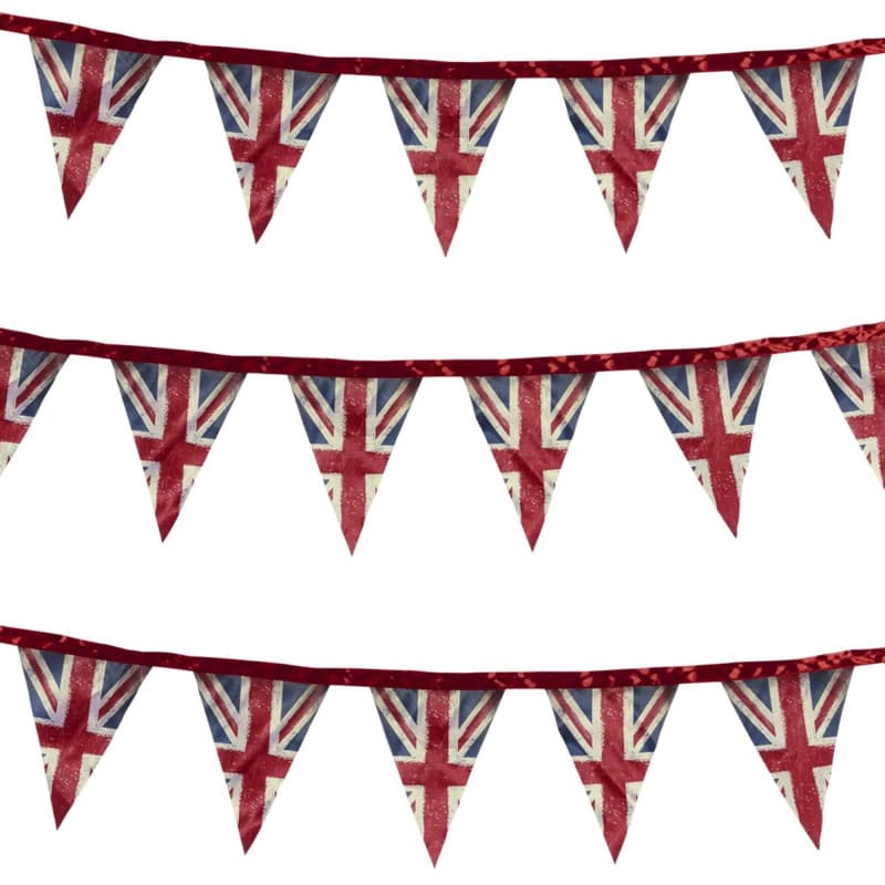 Guirlande de Fanions Union Jack Vintage - 3 mètres en Tissu Satiné