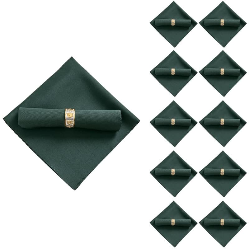 Lot de 10 serviettes en tissu polyester vert foncé pour événements
