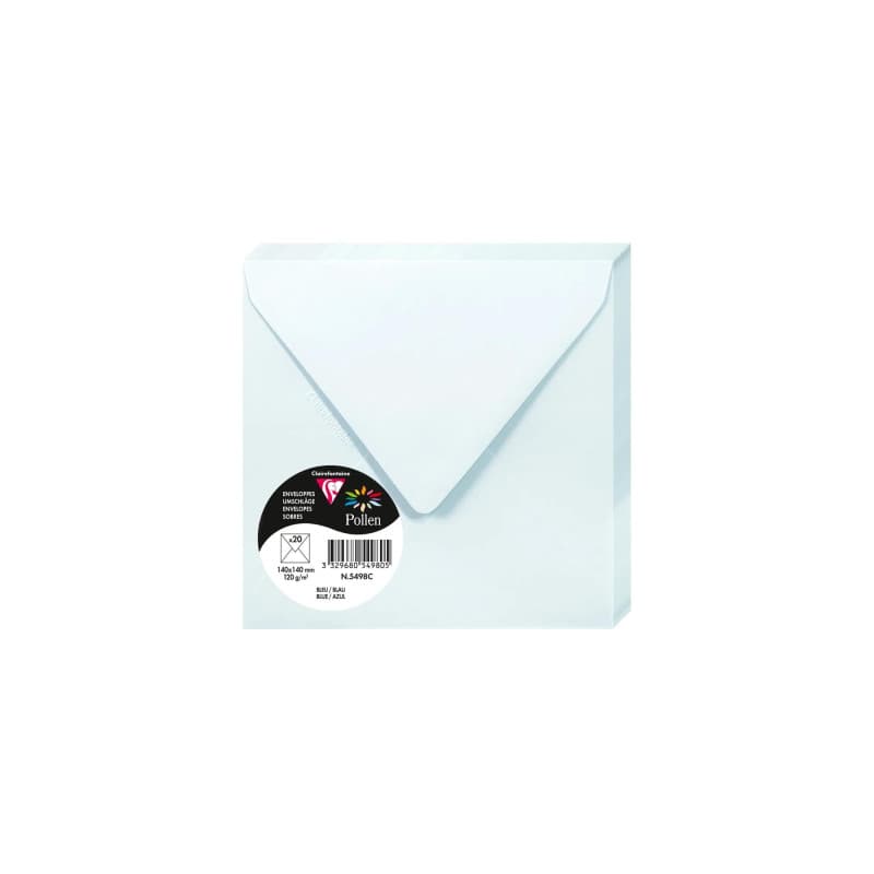 Enveloppes Gommées Carrées Clairefontaine - Paquet de 20 - 14x14cm - Papier Premium Bleu