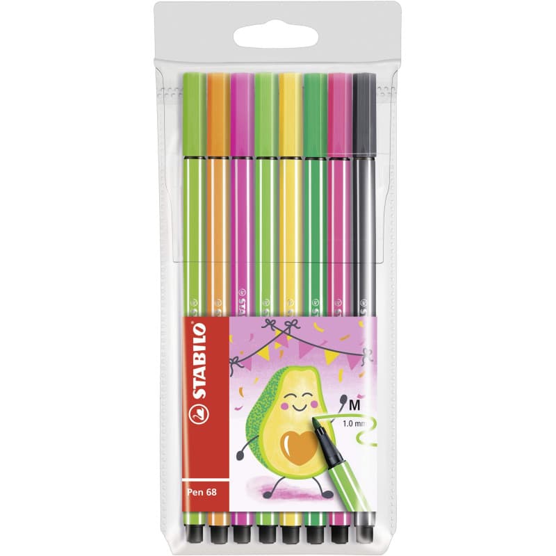 Pochette de 8 Feutres STABILO Pen 68 - Couleurs Éclatantes Décor Avocat