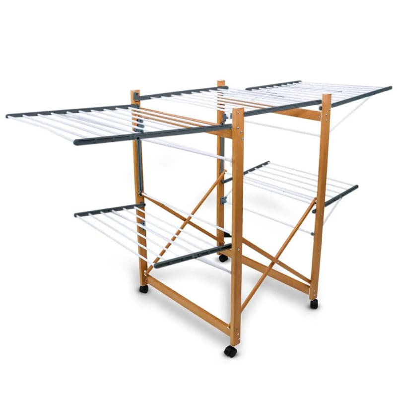 Séchoir à Linge Extensible BAKAJI - Pliable avec Ailes et Roues Pivotantes