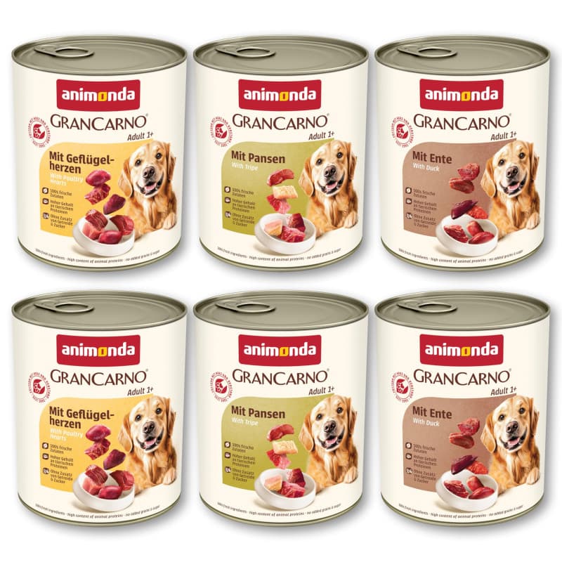 GranCarno Nourriture Humide pour Chien Adulte - 6 x 800 g, Ingrédients Frais et Naturels