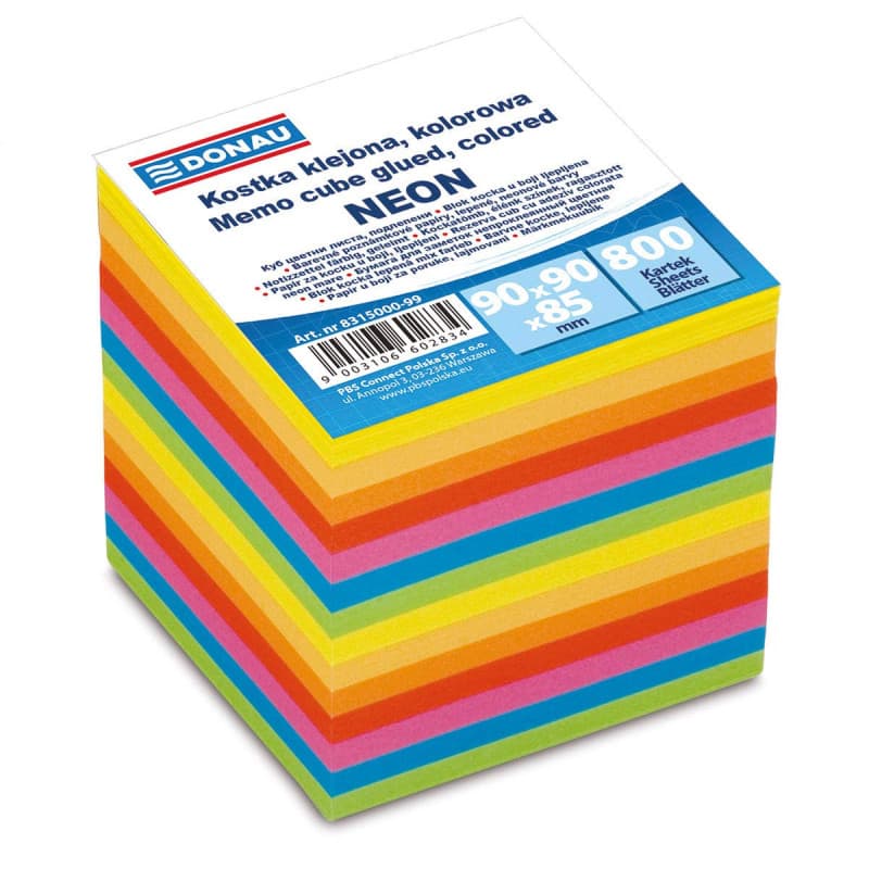 Bloc de Notes Autocollants Écologiques DONAU - 700 Feuilles Colorées 90x90 mm