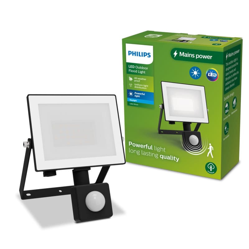Projecteur Extérieur Philips Lois 20W avec Détecteur de Mouvement - Noir