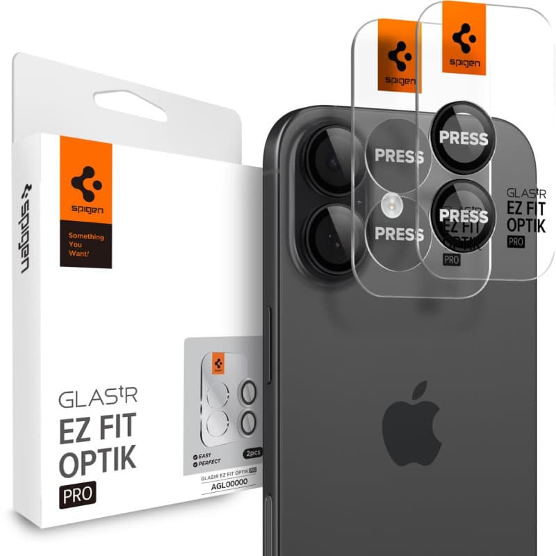 Spigen Glas.tR EZ Fit Pro - Protection Camera pour iPhone 16/17, Noir, 2 Pièces
