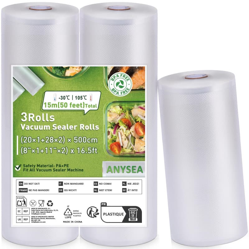 Anysea Rouleaux Sous Vide Alimentaire 3 Tailles - Film Résistant 7 Couches