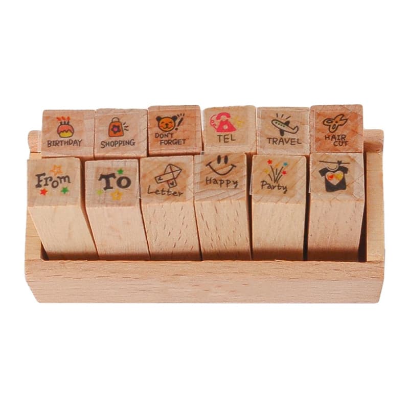 Set de 12 Mini Tampons en Bois Tiardey pour Scrapbooking et DIY
