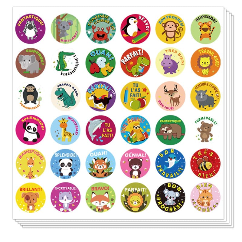 Gommettes Animaux Autocollants de Récompense - 720 Pièces pour Enfants