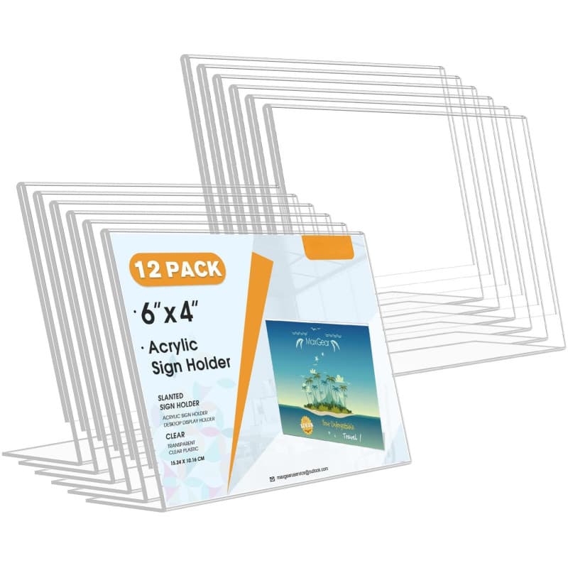 Lot de 12 Présentoirs Publicitaires A6 en Acrylique Transparent - Idéal pour Mariages et Bureaux