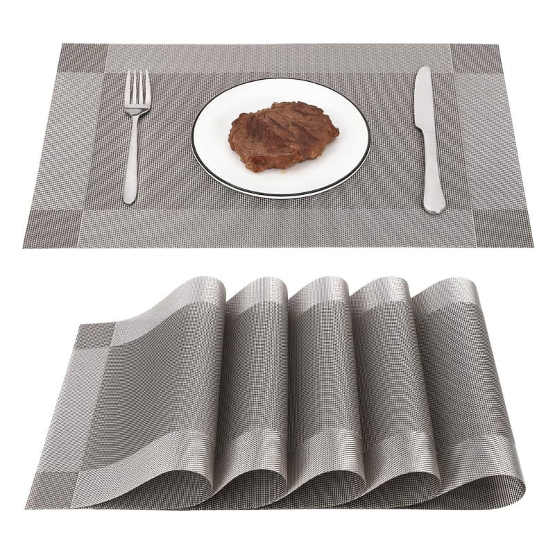 Set de Table Lavable en PVC et Polyester - Lot de 6 Antidérapants Gris