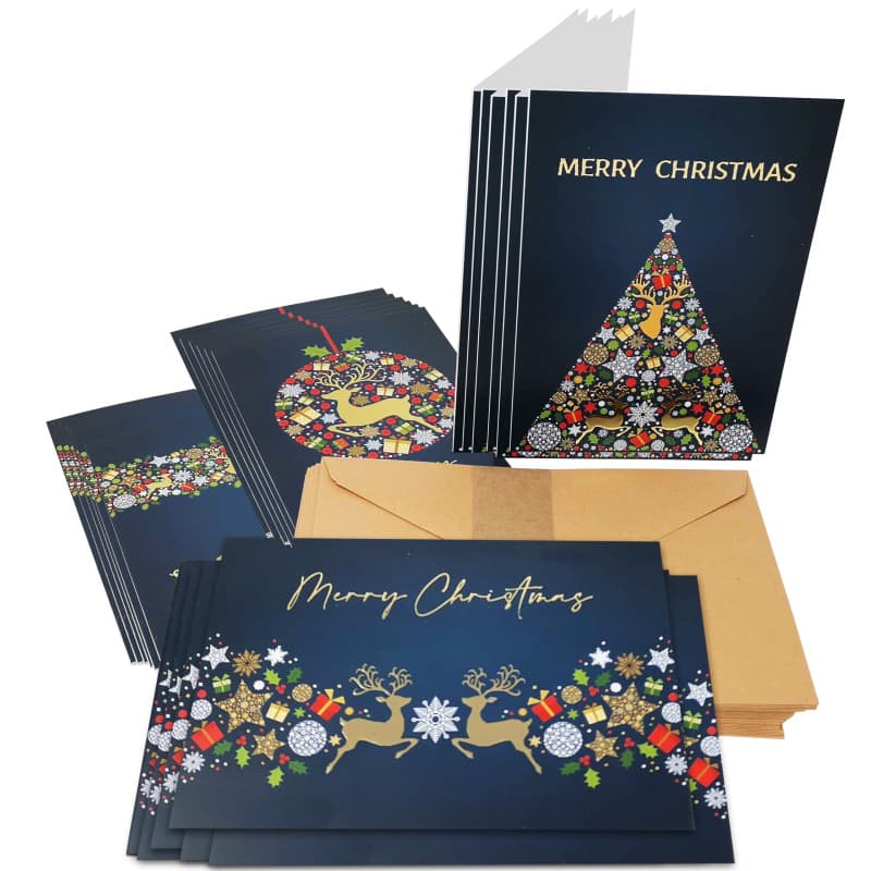 Lot de 24 cartes de Noël Renne Doré avec Enveloppes Recyclées