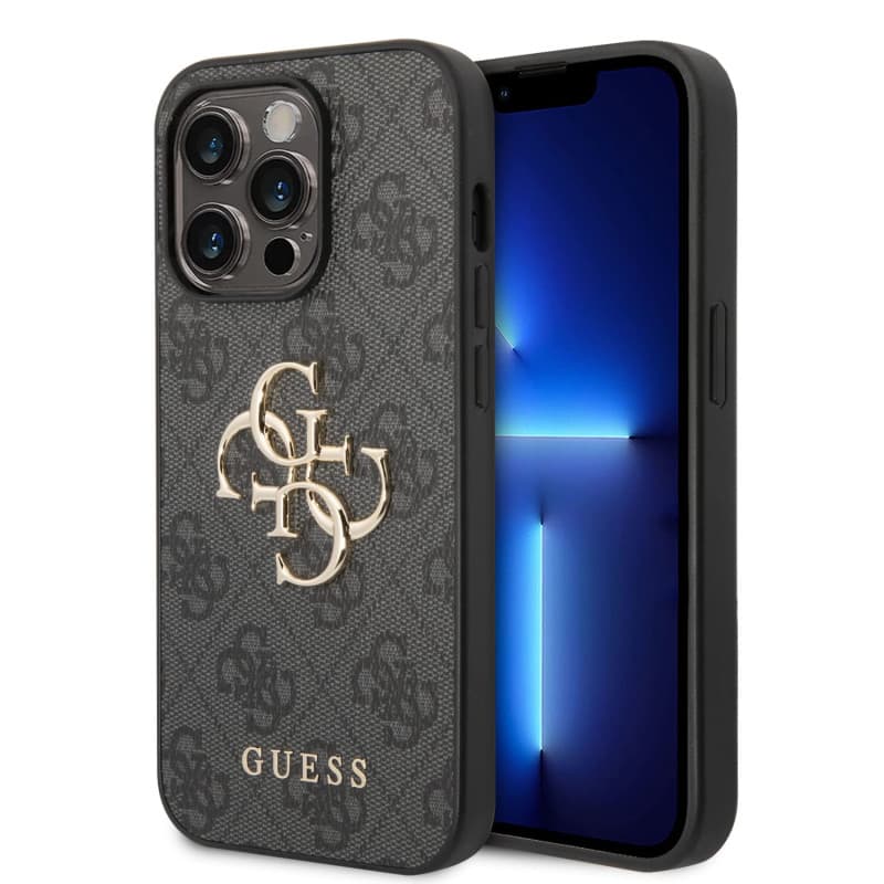 Coque de Protection GUESS pour iPhone 14 Pro - Gris et Noir avec Logo Doré