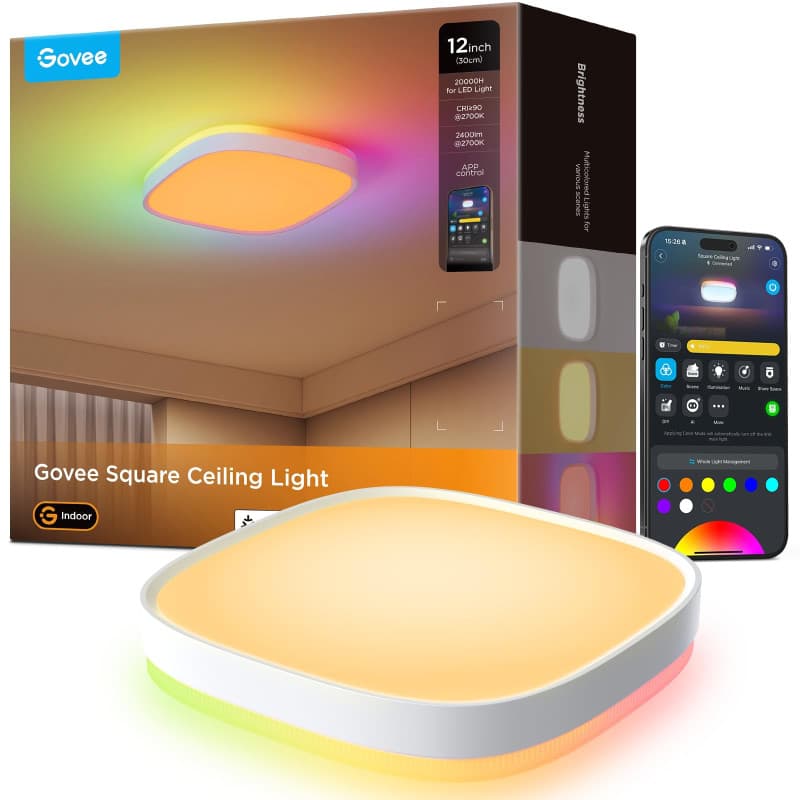 Plafonnier LED Intelligent Govee RGBIC 24W - Éclairage Dimmerable pour Salon et Cuisine