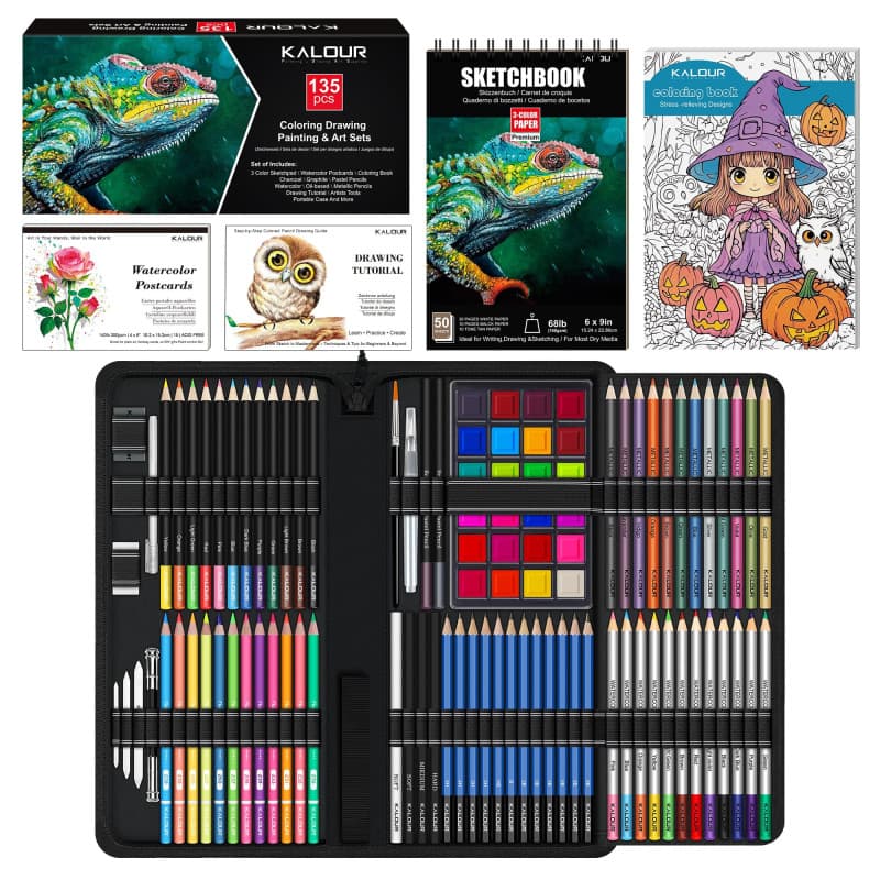 KALOUR Kit de Dessin Complet 135 Pièces avec Tutoriel et Carnet de Croquis