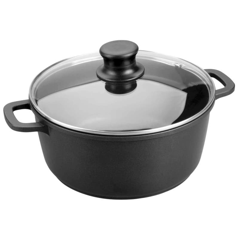 Faitout en Fonte d'Aluminium Noir avec Couvercle en Verre - 20 cm