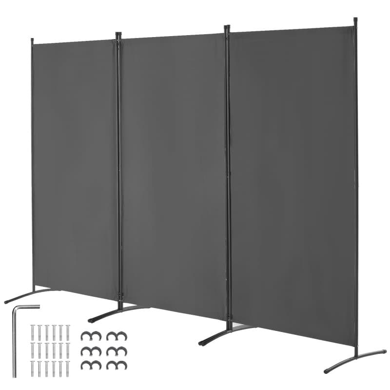 Paravent Multifonctionnel VEVOR à 3 Panneaux - Cloison de Séparation Gris 260x184 cm