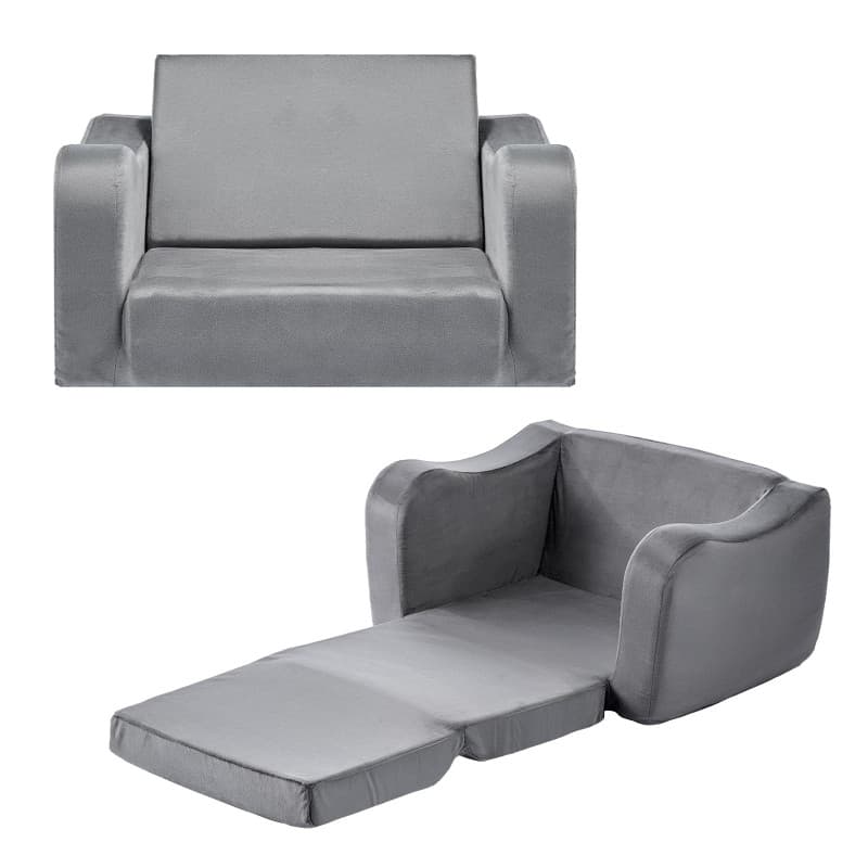 Canapé Pliable 2-en-1 pour Enfants - Chaise Longue Moelleuse avec Accoudoirs