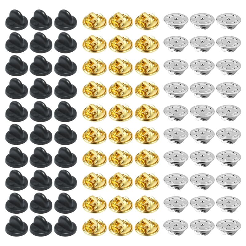 Kit de 120 Fermoirs Papillon en Métal et Caoutchouc - Attaches pour Cravates et Badges