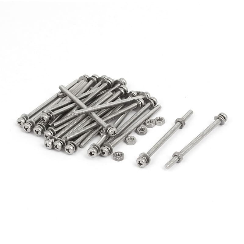 Ensemble de Vis en Acier Inoxydable 304 avec Écrous et Rondelles - 25 Sets