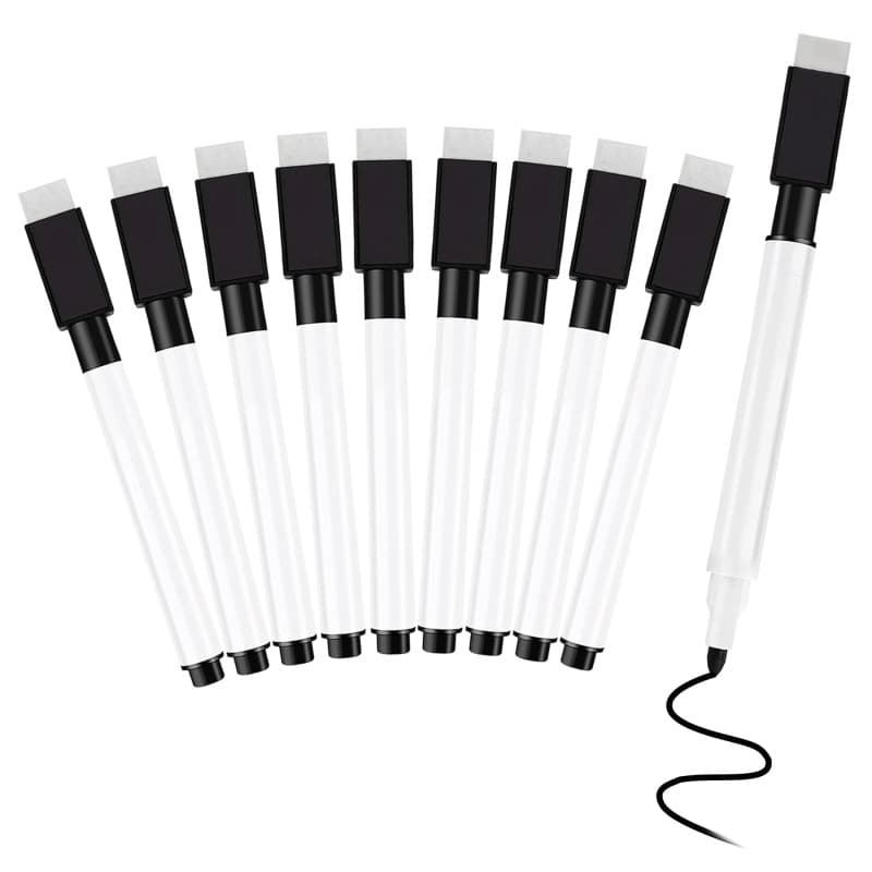 Lot de 10 Feutres Magnétiques Effaçables pour Tableau Blanc - Noir