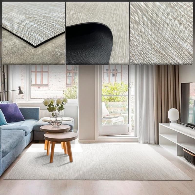Tapis Vinyle Tressé Beige Antidérapant pour Salon et Cuisine