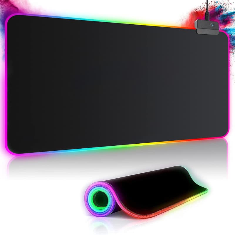 Tapis de Souris Gaming RGB XXL (800 x 300 mm), 14 Effets D'éclairage LED, Étanche, Antidérapant, Résistant à l'usure pour Gamer,