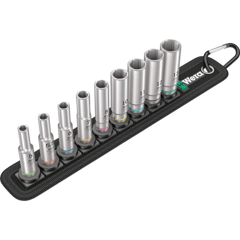 Wera Belt A Deep 1 - Jeu de Douilles 1/4" avec Sangle Textile, 9 Pièces