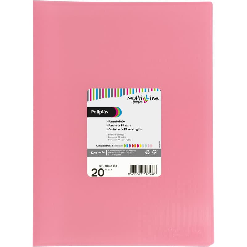 Classeur à Pochettes Transparentes Grafoplás - Lot de 20 en Rose Clair pour École et Bureau