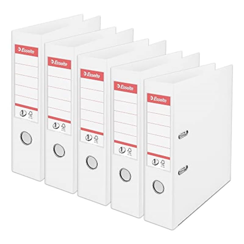Pack de 5 Classeurs à Levier Esselte N°1 Power - Blanc, Dos 75mm, A4