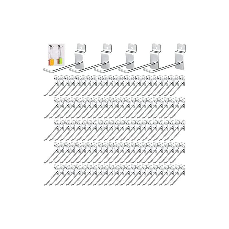 Kit de 100 Crochets Muraux en Acier Inoxydable - 30 cm pour Panneaux Rainurés