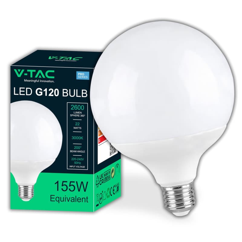 Ampoule LED Globe V-TAC E27 22W - Équivalent 155W - Blanc Chaud 3000K