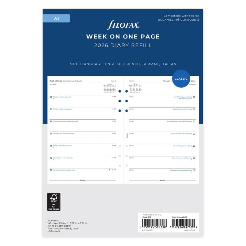 Recharge d'Agenda Filofax A5 2026 avec QR Code et Application