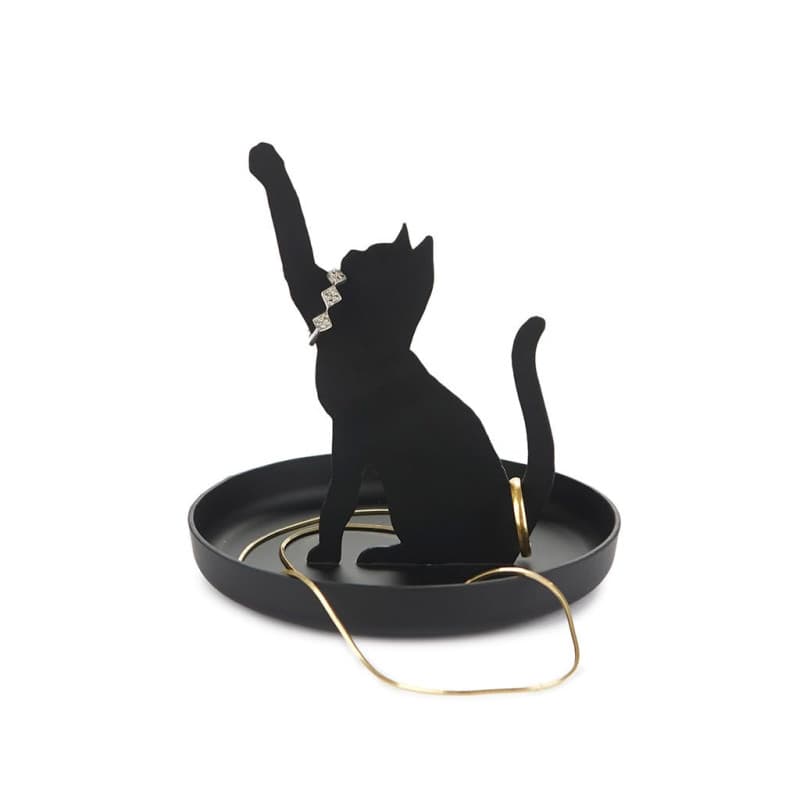 Porte-bagues Feline en métal noir - Silhouette de chat élégante