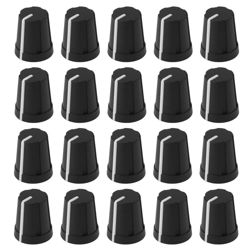 Lot de 20 capuchons en caoutchouc pour potentiomètres - Forme D 6 x 14 mm