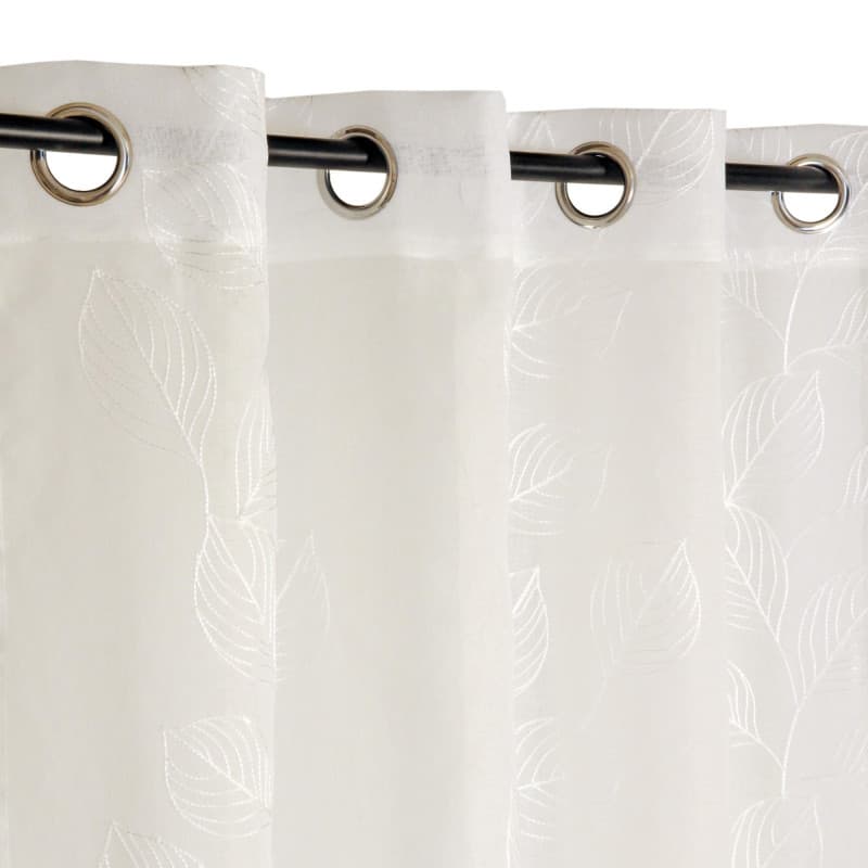 Rideau Voilage Brodé Feuilles Ecru 140x240cm - Atout Ciel