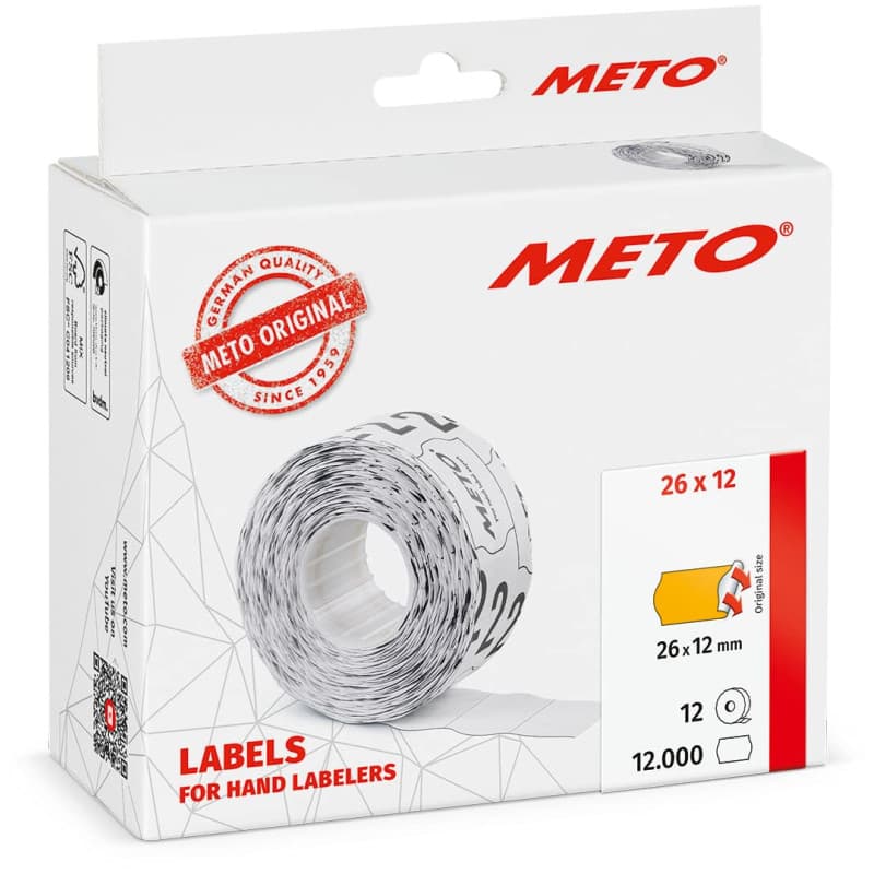 Étiquettes adhésives Meto orange fluo 26x12 mm - 12 000 unités