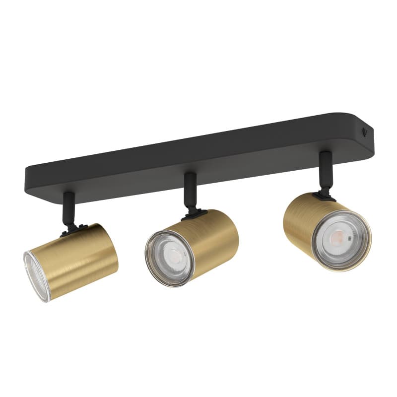 Plafonnier Eglo Consuma 1 - Lustre Moderne 3 Flammes en Métal Noir et Laiton pour Salle de Bain
