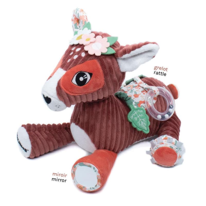 Peluche d'activités Mélimélos la Biche - Les Déglingos, Doudou Sonore et Tactile pour Bébé