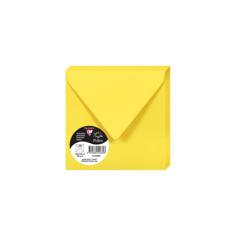 Enveloppes Gommées Carrées Jaunes - Paquet de 20 - Clairefontaine Pollen 14x14cm