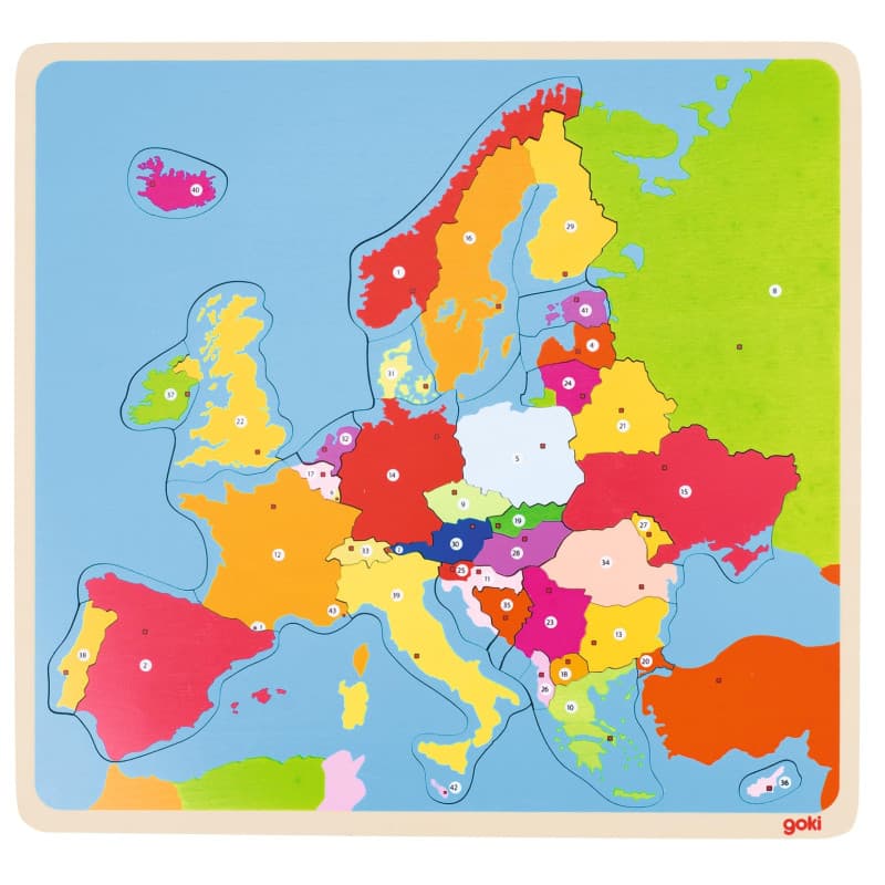 Puzzle en Bois Goki - Globe Terrestre Europe et Monde, 35 Pièces