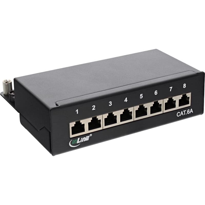 Panneau de Brassage Plat Cat.6A 8 Voies InLine - Montage Rail DIN Noir