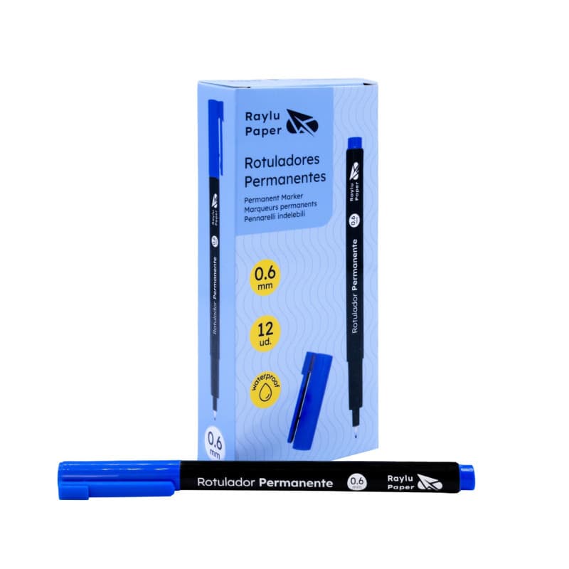 Marqueurs Permanents Raylu Paper - Lot de 12, Pointe Fine 0,6 mm, Bleu