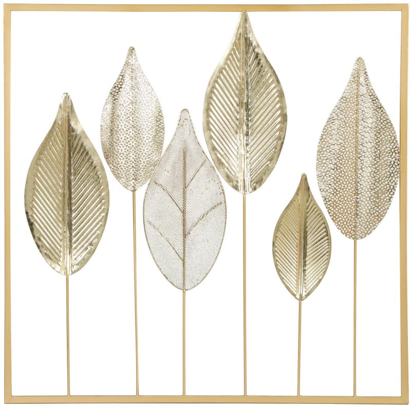Sculpture Murale en Métal Doré - Feuille Élégante pour Salon et Bureau