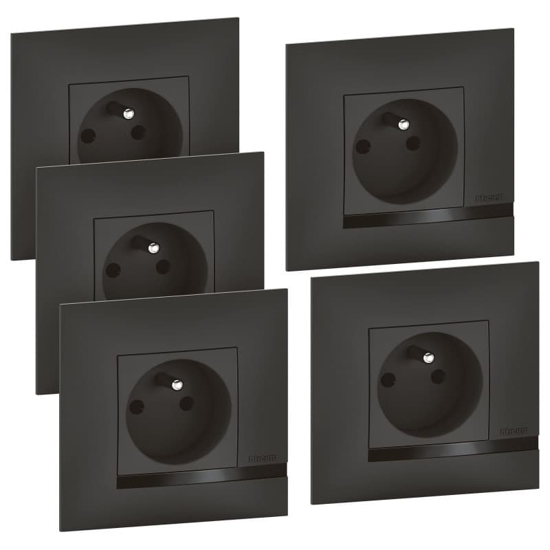 Lot de 5 Prises de Courant Altège 16A avec Finitions Noires - Legrand
