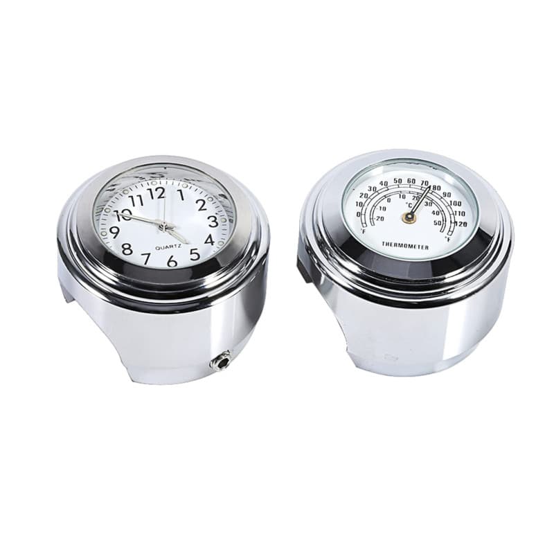 Horloge de Guidon Fydun avec Thermomètre pour Moto et Vélo - Argent Étanche