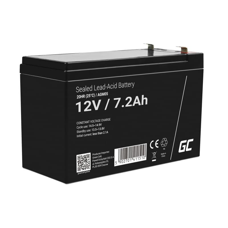 Batterie AGM Green Cell 12V 7,2Ah - Remplacement Plomb-Acide pour UPS et Alimentation de Secours