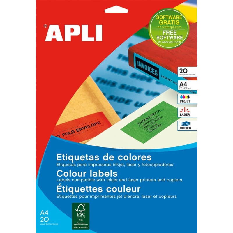 Pochette d'Étiquettes Adhésives Jaunes Apli - Multi-Usages 210x297mm
