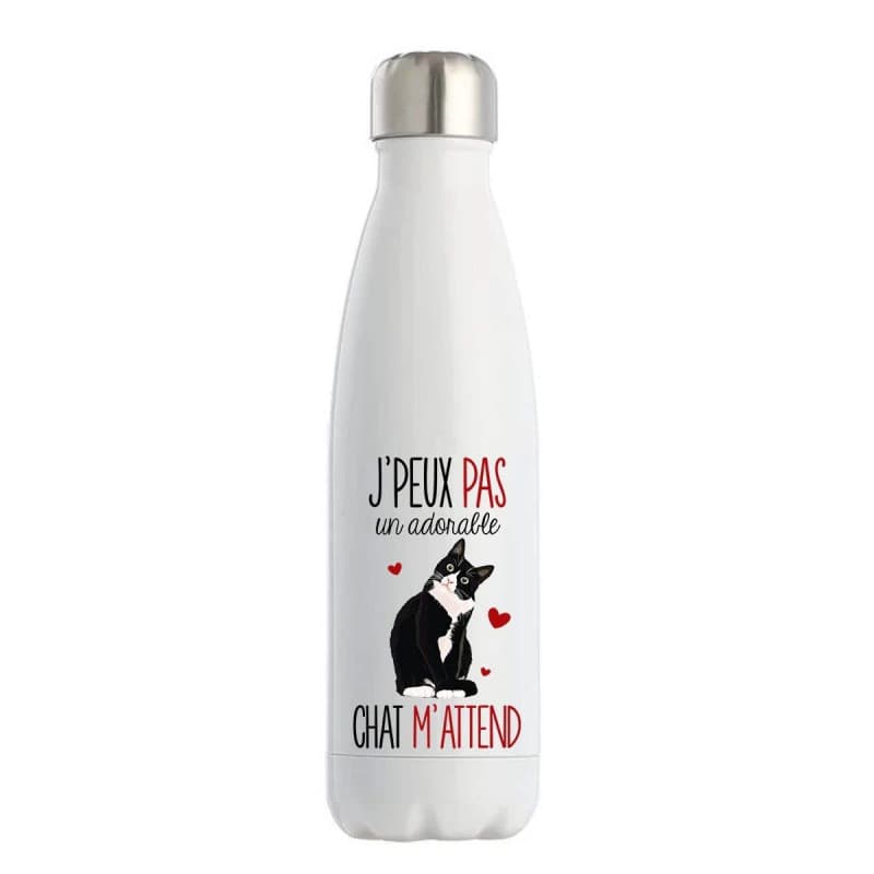 Bouteille Isotherme Chat J'Peux Pas - Gourde Réutilisable Double Paroi