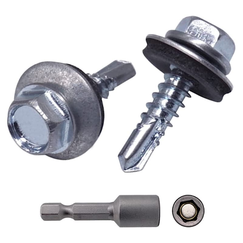 Lot de 30 vis autoforeuses en acier zingué avec rondelles EPDM - 4,8 x 20 mm